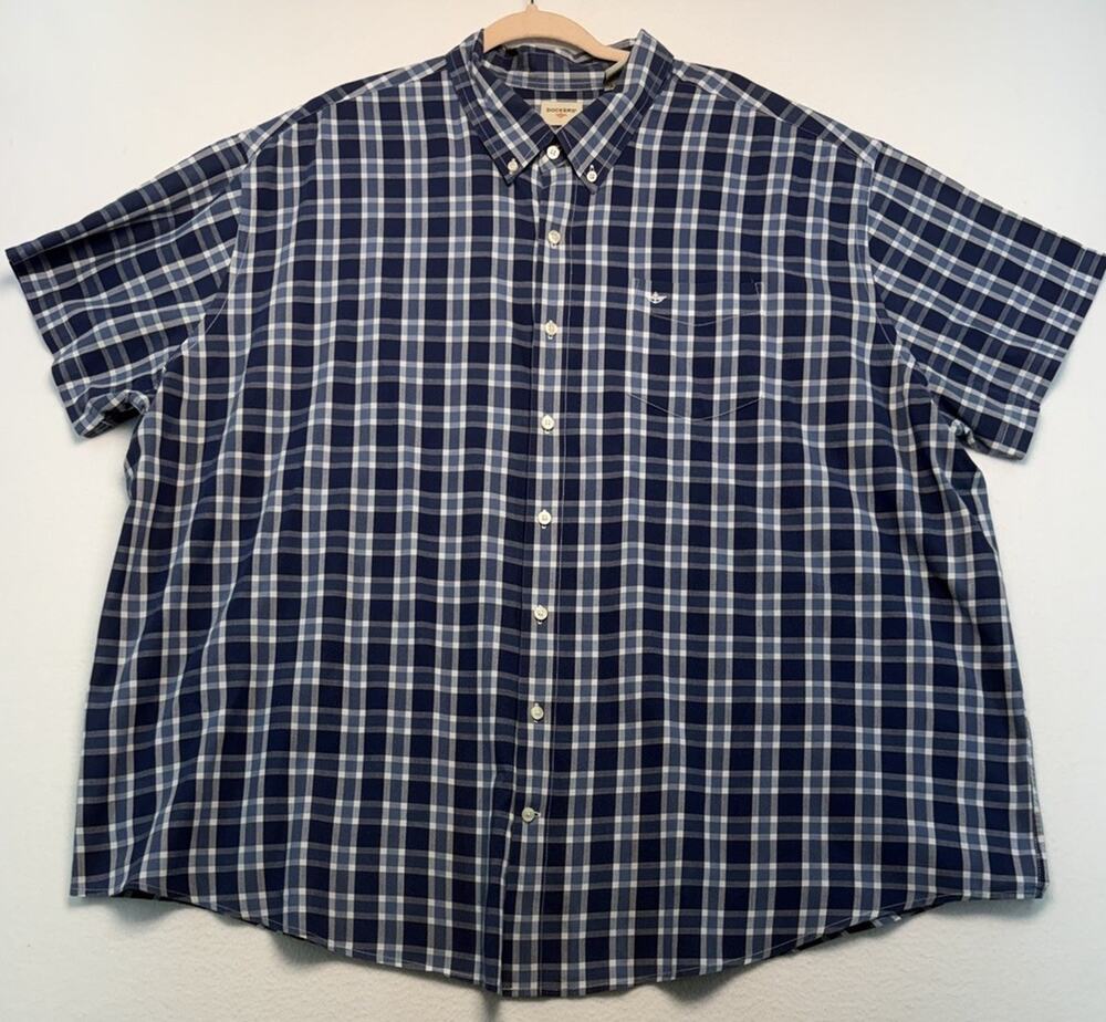 Dockers Men's 3XL navy White Plaid Button Up Short Sleeve Casual Shirt